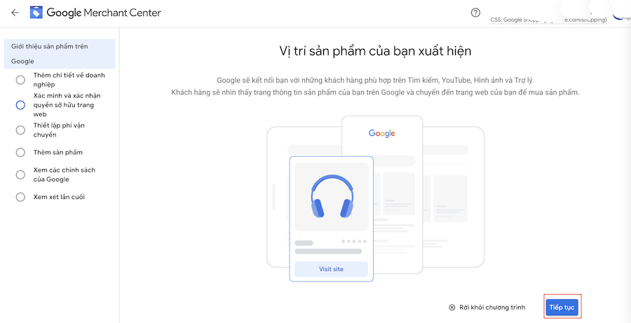 Các bước thiết lập Google Merchant Center