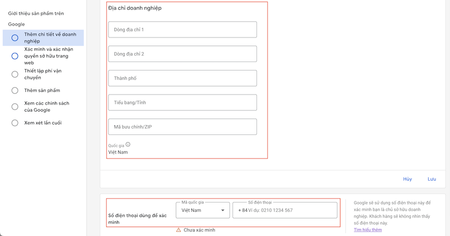 Bước 1 Thiết lập Google Merchant Center