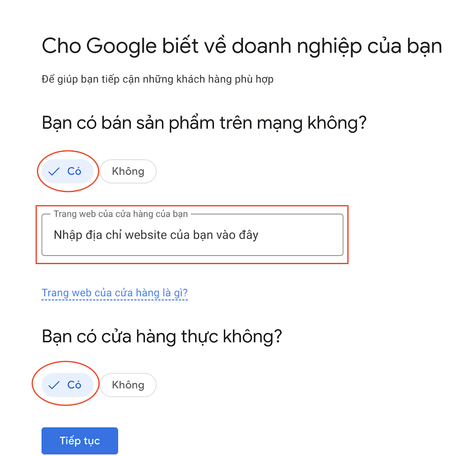 Bước 3 tạo tài khoản Google Marchant Center