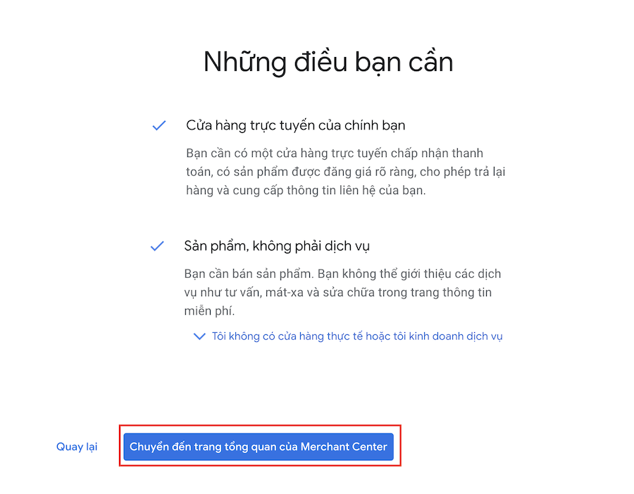 Bước 5 tạo tài khoản Google Marchant Center