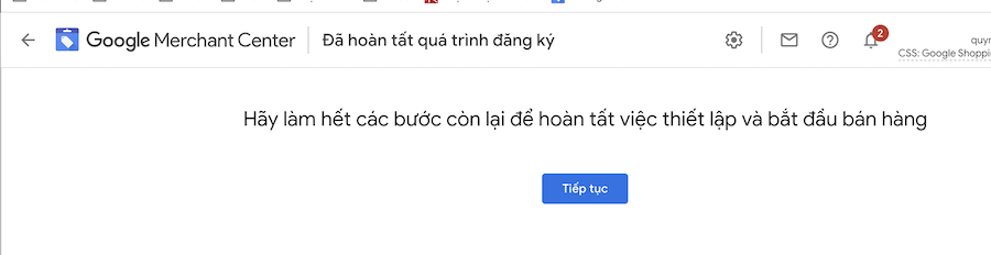 Hoàn thành đăng ký tạo tài khoản