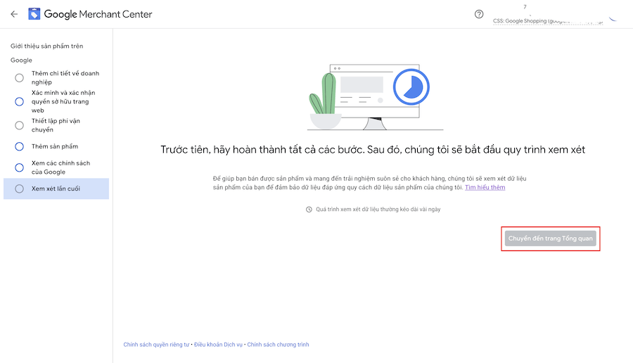 Hoàn thiện Merchant Center