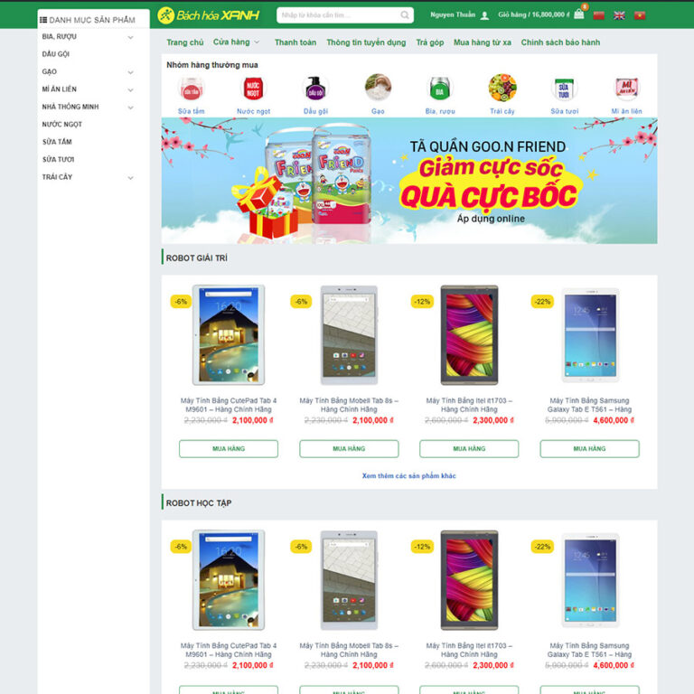 Theme wordpress bách hóa xanh