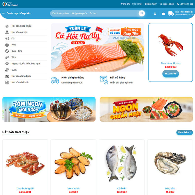 Theme wordpress bán hải sản 01